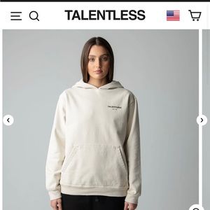 TALENTLESS womens hoodie circle logo in bone. Medium